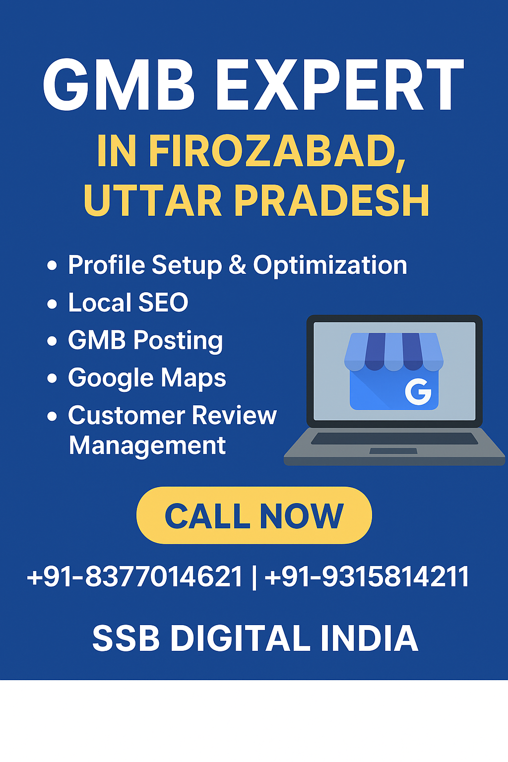 GMB (Google My Business) Expert in Firozabad, Uttar Pradesh|SSB DIGITAL INDIA
