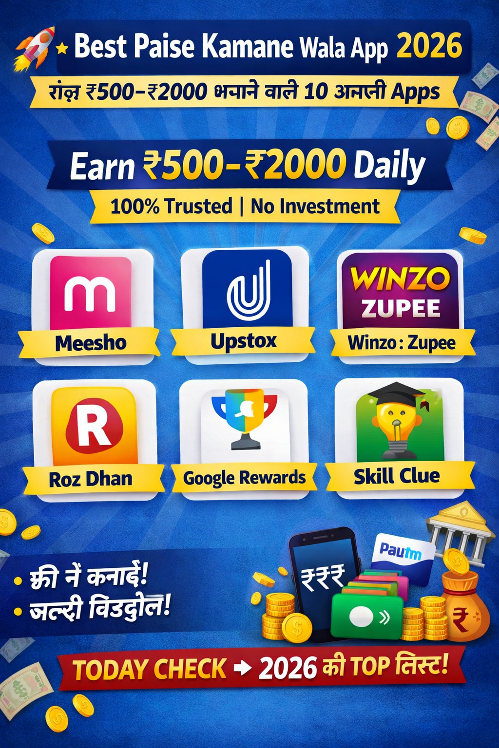 Best Paise Kamane Wala App 2026 | रोज़ ₹500–₹2000 कमाने वाले Real Earning Apps