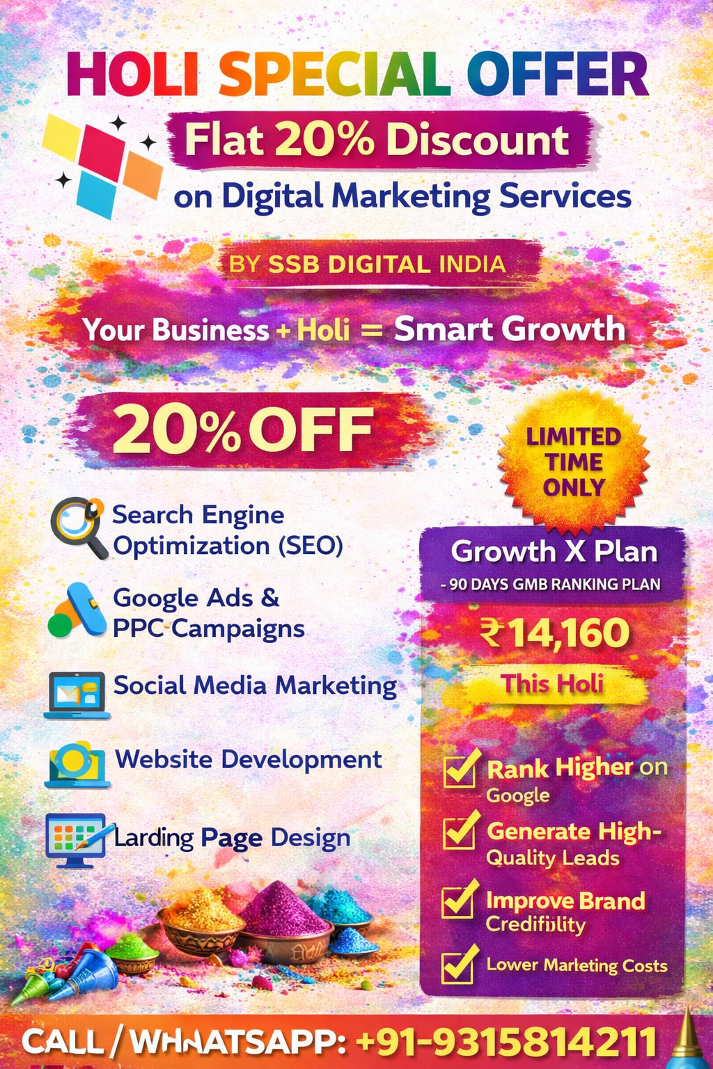 Holi Special 20% Discount on SEO & GMB Services